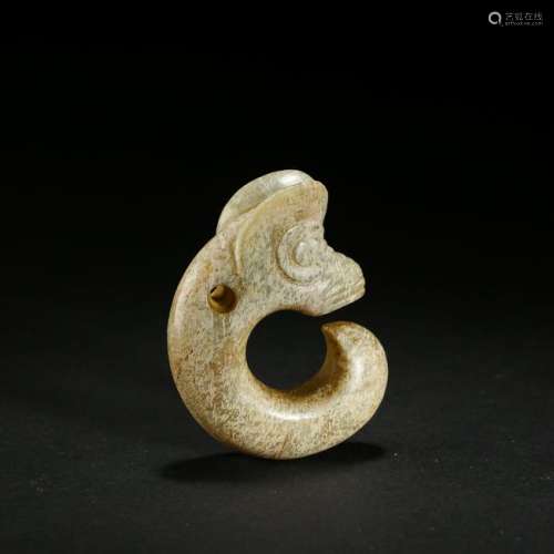 CHINESE ANCIENT JADE CIRCLE PIG DRAGON PENDANT HONGSHAN PERIOD