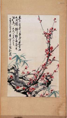 CHINESE SCROLL PAINTING OF FLOWER AND BAMBOO