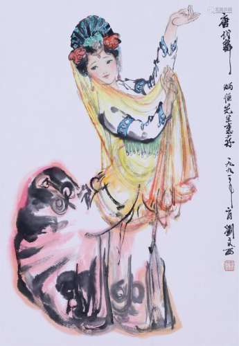 CHINESE SCROLL PAINTING OF FEMALE DANCER