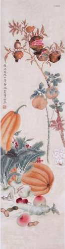 CHINESE SCROLL PAINTING OF VEGATABLE AND FLOWER