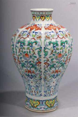 CHINESE PORCELAIN DOUCAI FLOWER MEIPING VASE