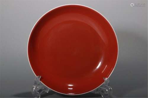 CHINESE PORCELAIN RED GLAZE PLATE