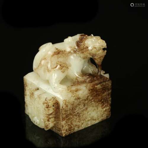 CHINESE ANCIENT JADE BEAST SEAL