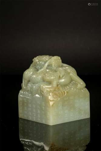 CHINESE YELLOW JADE BEAST OFFICIAL SEAL