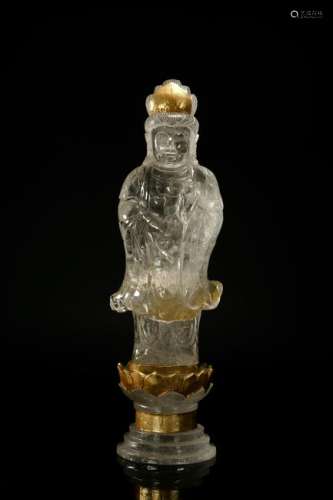 CHINESE GILT SILVER MOUNTED ROCK CRYSTAL STANDING BUDDHA