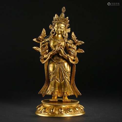 CHINESE GILT BRONZE STANDING GUANYIN