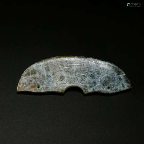 CHINESE ANCIENT JADE BEAST FACE PLAQUE