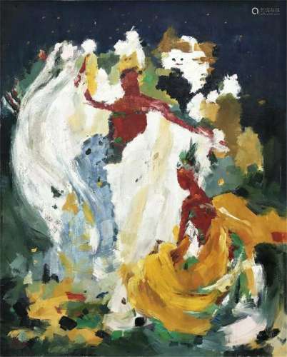 CHINESE OIL PAINTING OF ABSTRACT OF DANCERS