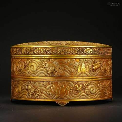 A SET OF CHINESE GILT BRONZE COINS IN LIDDED CASE