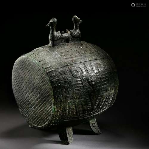 CHINESE ANCIENT BRONZE BIRD RITAL DRUM