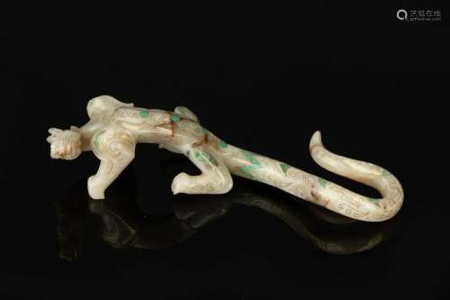 CHINESE GOLD TURQUOISE JADE DRAGON TABLE ITEM