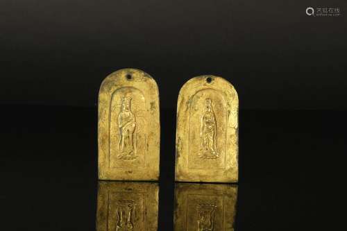 PAIR OF CHINESE GILT SILVER FIGURES PLAQUE