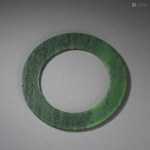 CHINESE SPINACH JADE RING CIRCLE BI PLAQUE