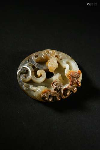 CHINESE YELLOW JADE DRAGON BI DISK