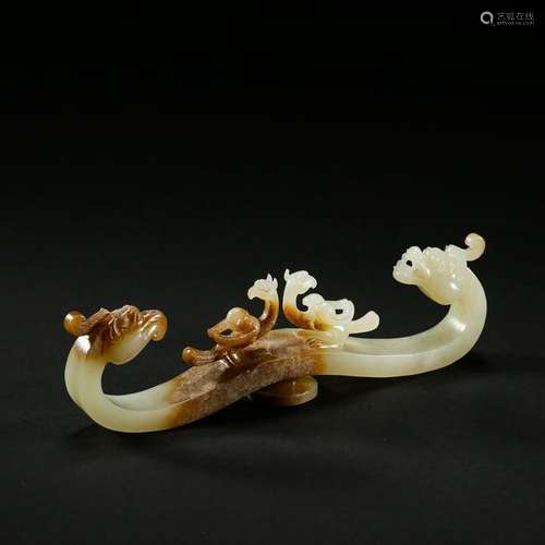 CHINESE ANCIENT JADE DRAGON BELT HOOK