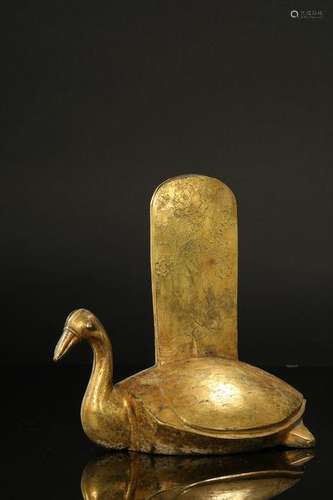 CHINESE GILT BRONZE BIRD INCENSE CAGE