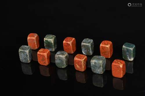 CHINESE RED BLUE AGATE SQUARE BEADS