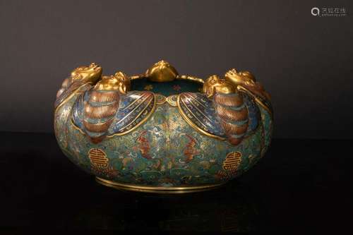 CHINESE CLOISONNE BAT AND FLOWER WATER POT