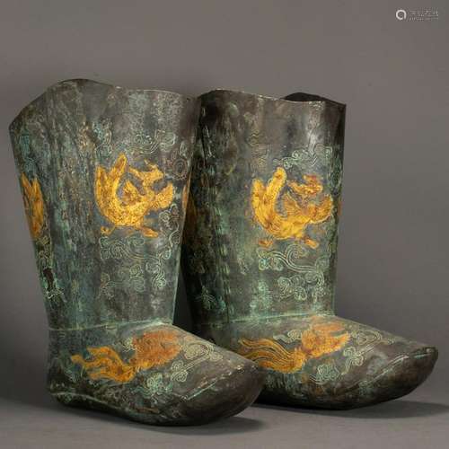 PAIR OF CHINESE GILT BRONZE BOOT