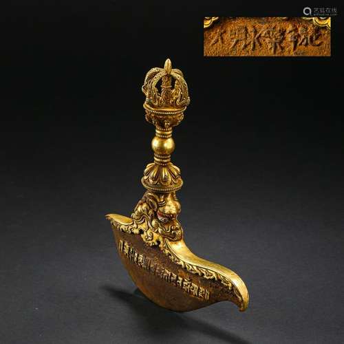 TIBETAN GILT BRONZE BUDDHIST RITAL AXE