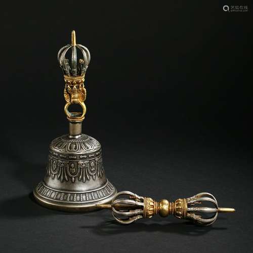 TWO CHINESE PARTLY GILD BRONZE BUDDHIST RITAL BELLS