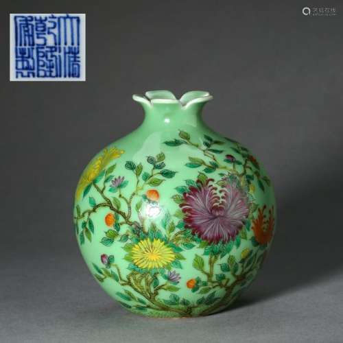 CHINESE PORCELAIN GREEN GROUND FAMILLE ROSE FLOWER WATER POT