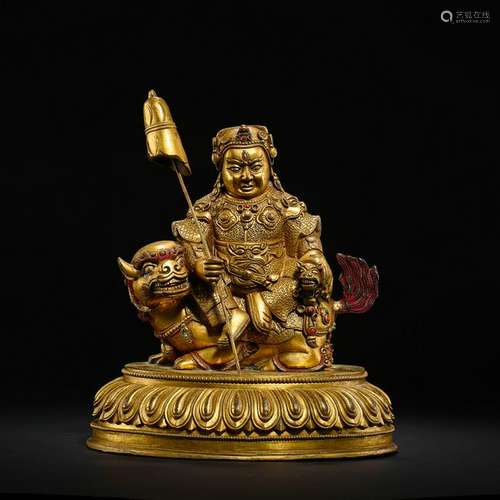 TIBETAN GILT BRONZE SEATED GOD OF WEALTH