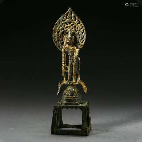 CHINESE ANCIENT  GILT BRONZE STANDING BUDDHA