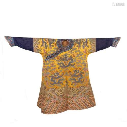 CHINESE YELLOW EMBROIDERY IMPERIAL DRAGON ROBE