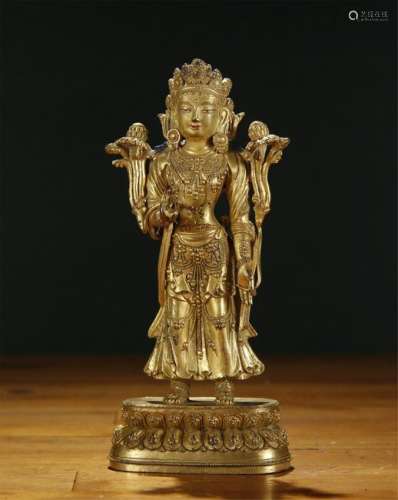 Gilt Bronze Happy Buddha Statue