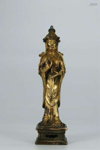 Gilt Bronze Kwan Yin Standing Statue
