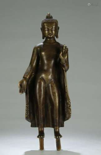 Bronze Inlaid Silver Eyes Shakymuni Buddha