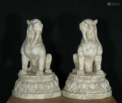 A Pair of White Marble Animals