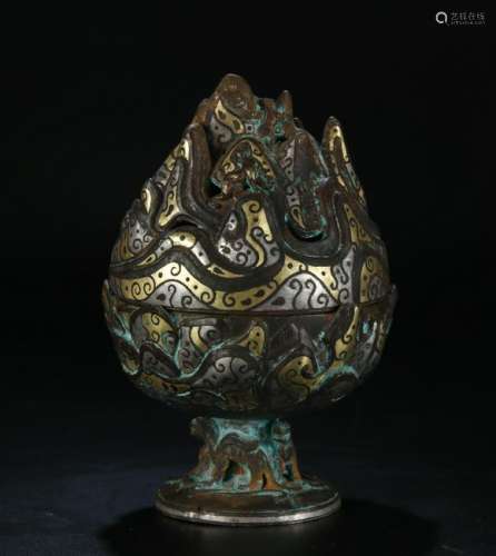 Bronze Inlaid old and Silver Incense Burner
