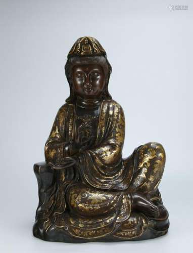 Bronze and Part of Gilt Kwan Yin Buddha