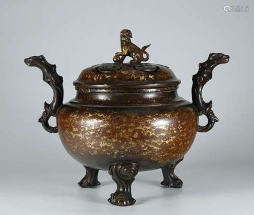 Bronze Incense Burner with Gold Flakes