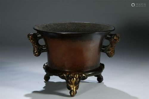 Bronze and Part of Gilt, Incense  Burner