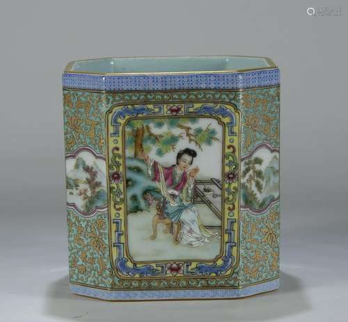 Enamel Gold Painting Octagonal Pen Holder