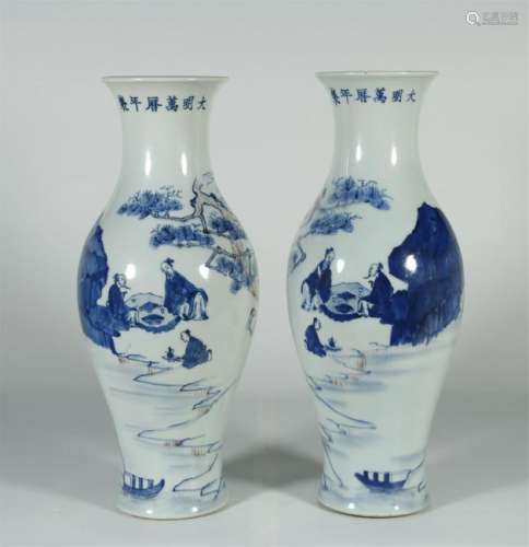 Qing Dynasty, A Pair of Blue and White with Copper Red