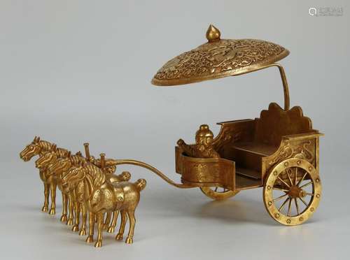 Gilt Bronze with Horses and Wagon