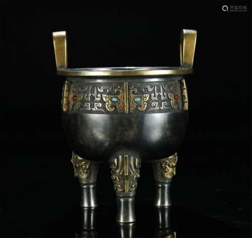 Gilt Silver Inlaid Turquoise Incense Burner