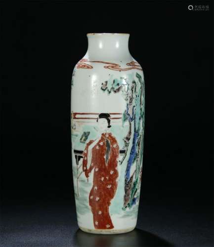 Qing Dynasty, Wu Cai Figures Vase