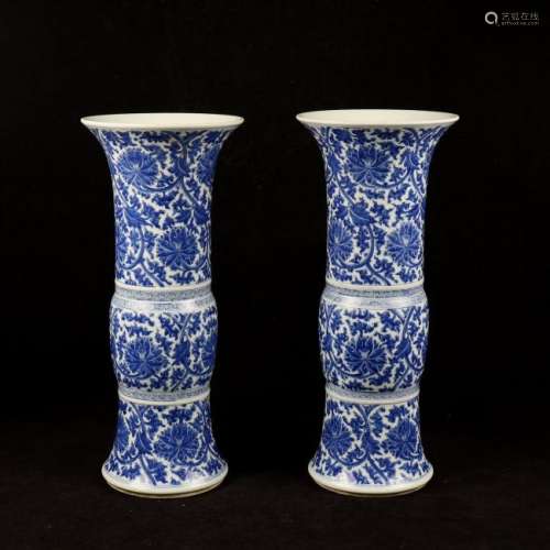 Pair of Chinese Blue and White Porcelain Vases