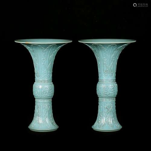 Pair of Chinese Turquoise Glazed Porcelain Vases