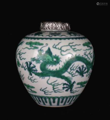 Chinese 925-Silver-Mounted Porcelain Jar