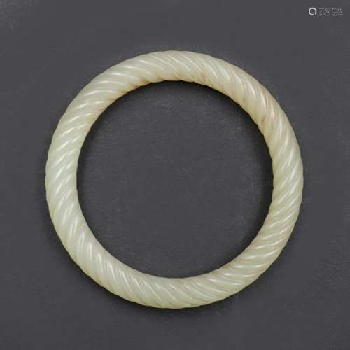 Chinese White Jade Twisted Bangle