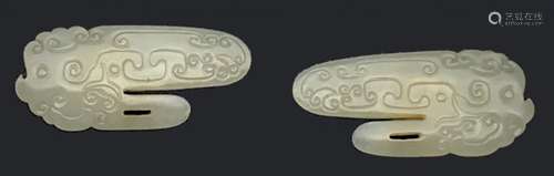 Parir of Chinese White Jade Painting Pins