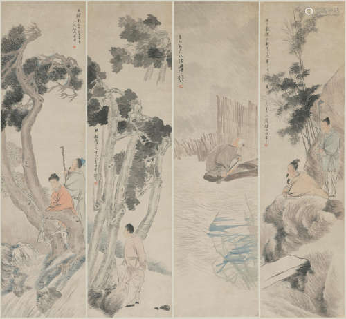 Figures in Landscapes, 1881 Ren Yi (1840-1895)