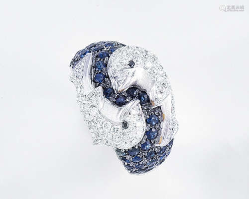 18K白金鑲鑽石藍寶石戒指