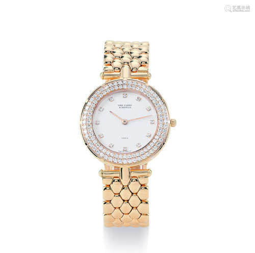 梵克雅寶 18K 金鑽石圈及字石英機芯鏈帶女裝腕錶 型號85304